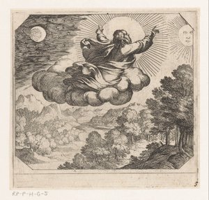 God schept de zon, de maan en de sterren