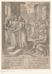 H. Antonius brengt zijn zusje bij de nonnen Het leven van de heilige Antonius de Grote (serietitel) door Antonio Tempesta
