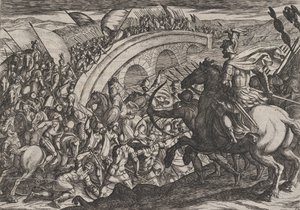 Plaat 11: Troepen van Civilis steken de Maas over, uit De Oorlog van de Romeinen Tegen de ..., 1611 door Antonio Tempesta