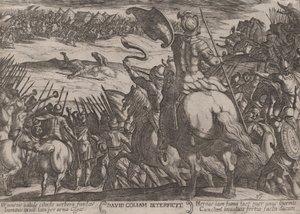 Plaat 16: David doodt Goliath, uit 