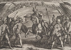 Plaat 22: Civilis scheidt Duitse en Nederlandse troepen, uit De oorlog van de Romeinen tegen de..., 1611 door Antonio Tempesta