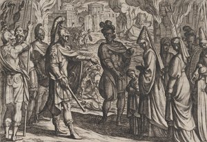 Cologne troepen brengen de vrouw en zus van Civilis naar Cerialis, uit De oorlog van de R... door Antonio Tempesta