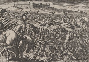 Plaat 29: Civilis Overstroomt het Land door de Dijken Verdedigend te Breken, uit De Oorlog van de R... door Antonio Tempesta