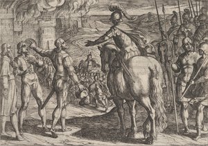De Romeinen verbranden het Nederlandse platteland, uit De oorlog van de Romeinen tegen de..., 1611