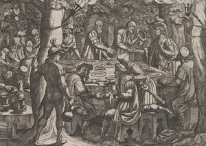 Plaat 4: Civilis vertelt de Nederlandse ouderlingen dat ze als slaven worden behandeld door de Romeinen, 1611 door Antonio Tempesta