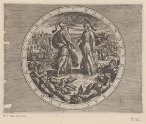 Roma en Batavia schudden elkaar de hand door Antonio Tempesta
