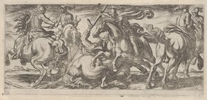 Zes ruiters in gevecht, uit Gevechtsscènes I, ca. 1590-1630 door Antonio Tempesta