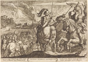De Egyptenaren achtervolgen de Israëlieten door Antonio Tempesta