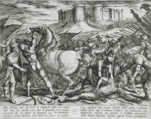 De Romeinen misleid door het paard van Civilis, dat zij dachten dat hij dood of gewond was door Antonio Tempesta