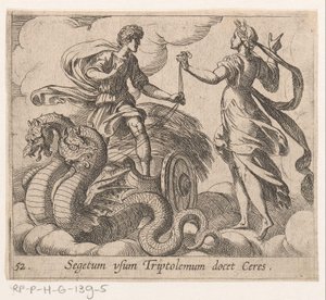 Triptolemus ontvangt de wagen van Ceres door Antonio Tempesta