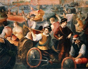 De ontscheping van Catarino Cornaro in Venetië in 1489 (detail)