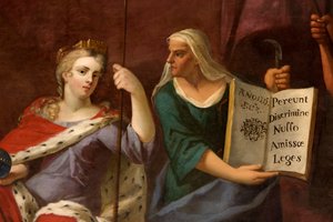 Koningin Anne als Britannia, met een profetes (detail) door Antonio Verrio