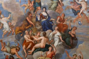 Koningin Anne omringd door een schare gepersonifieerde deugden (detail) door Antonio Verrio