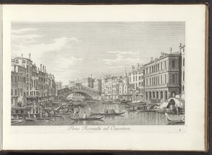 Gezicht op het Canal Grande en de Rialtobrug te Venetië door Antonio Visentini