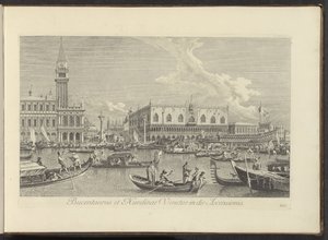 Gezicht op het Canal Grande te Venetië met de Bucintoro van de doge door Antonio Visentini