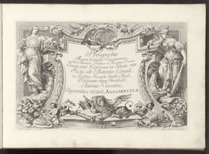 Titelprent met cartouche met Wijsheid en Kracht