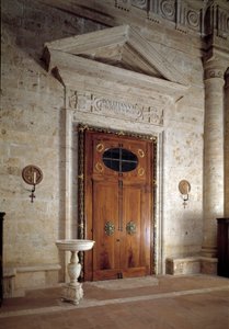 Houten deur, binnenaanzicht van de kerk van Sint Biagio door Antonio da the elder Sangallo