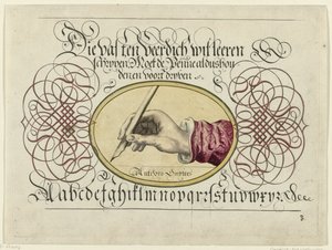 Schrijfvoorbeeld met schrijvende hand door Antonius Smyters