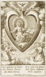 Het Kind Jezus Zittend in het Heilige Hart met een Open Boek door Antonius Wierix (II)