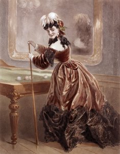Een courtisane ten tijde van het 2e Keizerrijk die biljart speelt door Antony Paul Emile Morlon