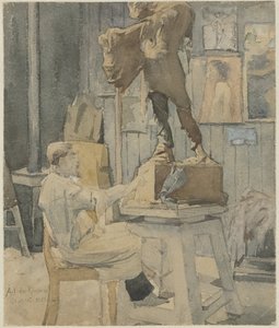 Jan Toorop in een beeldhouwersatelier