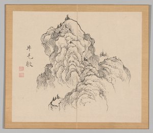 Dubbel Album van Landschapsstudies na Ikeno Taiga, Volume 1 blad 16, 18e eeuw door Aoki Shukuya