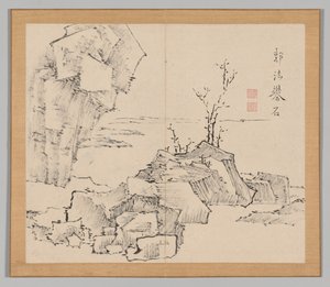 Dubbel album van landschapsstudies na Ikeno Taiga, Volume 1 blad 23, 18e eeuw door Aoki Shukuya