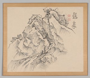 Dubbel album van landschapsstudies na Ikeno Taiga, Volume 1 blad 26, 18e eeuw door Aoki Shukuya