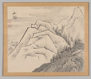 Dubbel album van landschapsstudies na Ikeno Taiga, Volume 1 blad 29, 18e eeuw door Aoki Shukuya