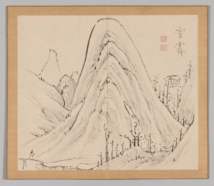 Dubbel album van landschapsstudies na Ikeno Taiga, Volume 1 blad 33, 18e eeuw door Aoki Shukuya
