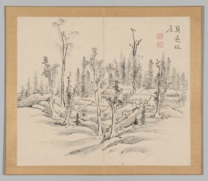Dubbel album van landschapsstudies naar Ikeno Taiga, Volume 2 blad 23, 18e eeuw door Aoki Shukuya