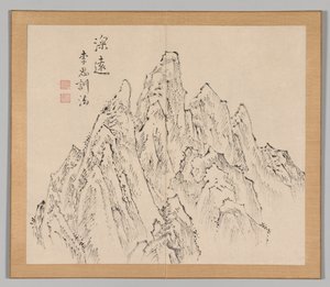 Dubbel album van landschapsstudies na Ikeno Taiga, Volume 2 blad 6, 18e eeuw door Aoki Shukuya