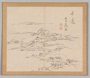 Dubbel album van landschapsstudies na Ikeno Taiga, Volume 2 blad 8, 18e eeuw