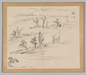 Dubbel album van landschapsstudies na Ikeno Taiga, Volume 2 blad 9, 18e eeuw