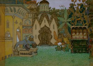 Toneelontwerp voor de opera De legende van de onzichtbare stad Kitezh en de maagd Fevronia door N. Rimsky-Korsakov, 1907