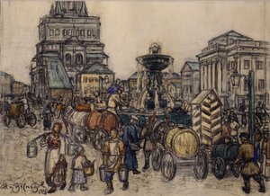 De Fontein op het Sukharevskaya Plein in de 19e eeuw, 1921 door Apollinari Mikhailovich Vasnetsov