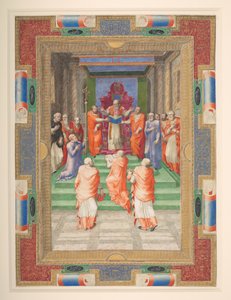 Een pauselijke ceremonie, Paul IV staat voor de pauselijke troon, Add. MS 35254 Q, ca. 1555-59 door Apollonio di Bonfratelli