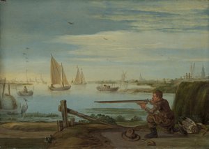 Een Vogeljager aan de Rivieroever