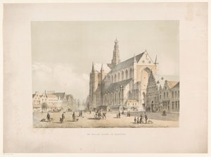 Gezicht op Sint-Bavo Kerk en de Grote Markt te Haarlem door Arie Ketting de Koningh