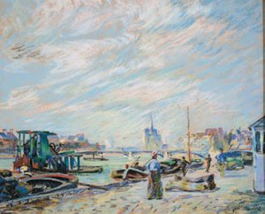 Uitzicht over Quai Sully, nu Quai Henri IV genoemd, met Notre Dame op de achtergrond door Armand Guillaumin