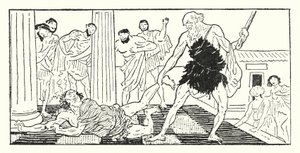 Odysseus sleept Irus uit de hal door Armand Joseph Bonamy