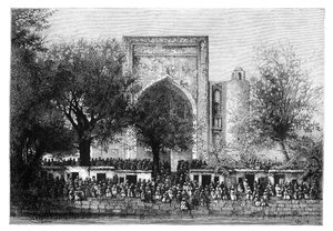 Een bijeenkomst voor de moskee in Bukhara, Oezbekistan, 1895 door Armand Kohl