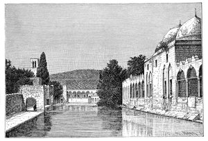 De moskee en Fontein van Abraham, Ofra At Tayyibah, Westelijke Jordaanoever, Israël, 1895