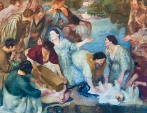 Mozes gered door de wateren door Armando Spadini