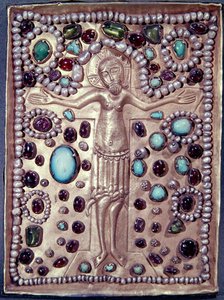 Reliekschrijn omslag van een Bijbel met Christus aan het Kruis (verguld zilver met parels en edelstenen) door Armenian School