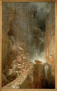Ein Drache in einer Felsenschlucht - Een draak in een rotskloof ... (schilderij op doek) door Arnold Böcklin