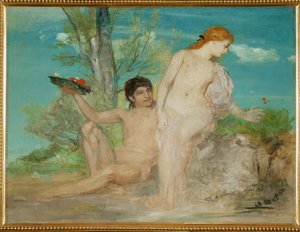 Paar vor einer Baumgruppe - Paar voor een groep bomen ... (schilderij op doek) door Arnold Böcklin