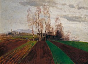 Akkerland in het vroege voorjaar (onvoltooid) door Arnold Böcklin