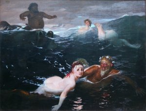 Spelen in de golven door Arnold Böcklin