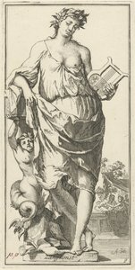 Personificatie van de zangkunst (serie titel: Een-en-veertigh stuks, verscheydene Sinnebeelden) door Arnold Houbraken